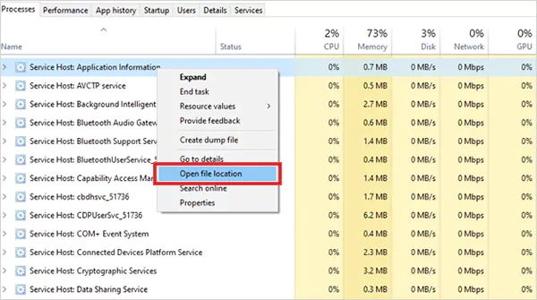 Click on Open File Location