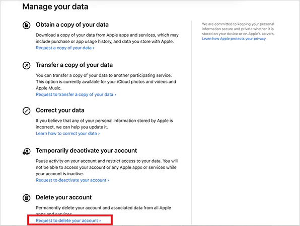 Click on delete your account