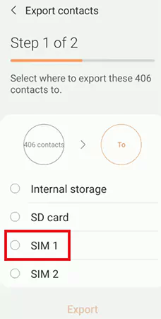 Export to SIM card