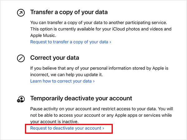 Request to deactivate your account