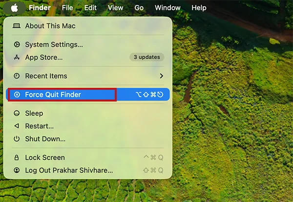 Select Force Quit Finder