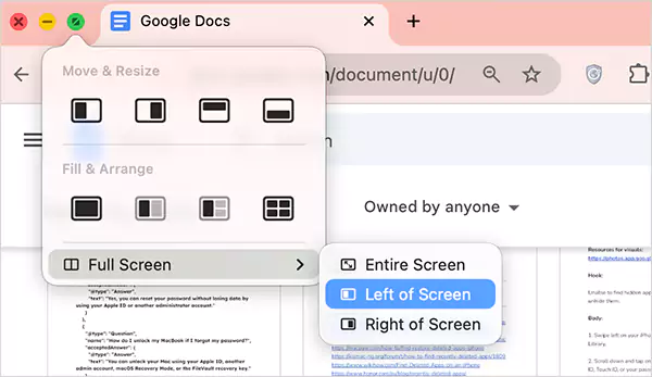 Select between Left of Screen or Right of Screen