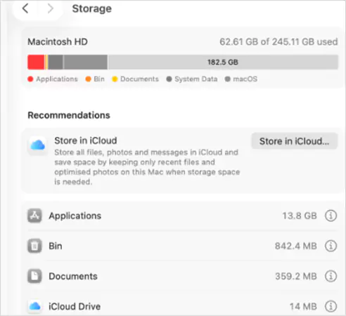 Storage dashboard on Mac