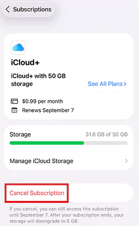 Tap on Cancel Subscription