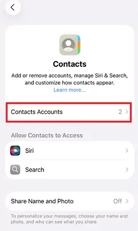 Tap on Contact Accounts