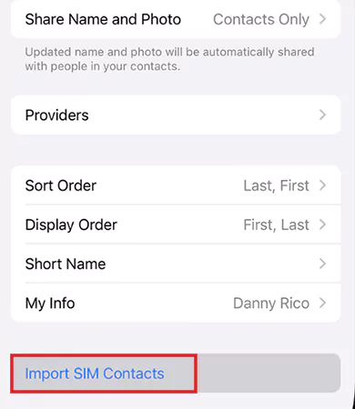 Tap on Import SIM Contacts