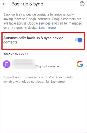Turn on automatic contacts sync on Android