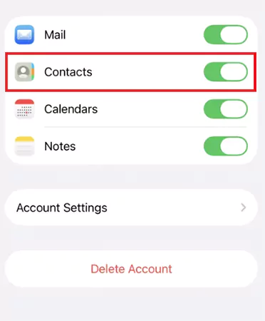 Turn on the Contacts option
