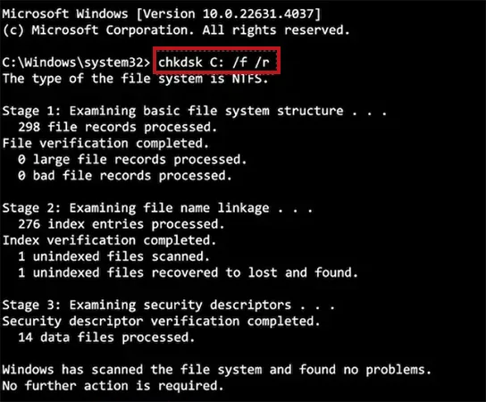 Use the CHKDSK command