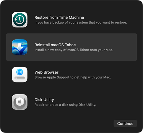 macOS Recovery Mode options
