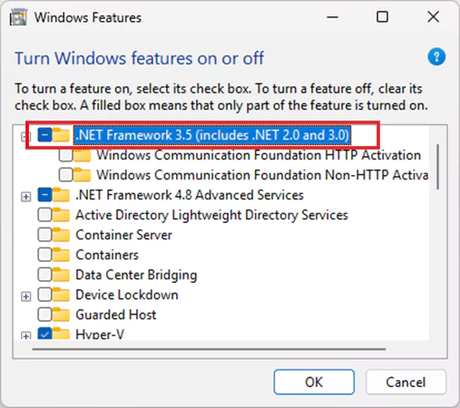 Disable NET Framework 3 5