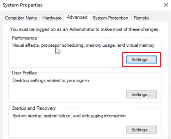 Go to Advanced Performance Settings