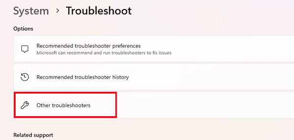 Settings System Troubleshoot Other troubleshooters
