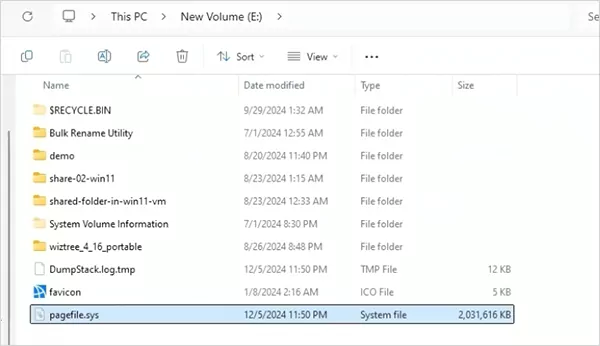 pagefile sys moved to E drive