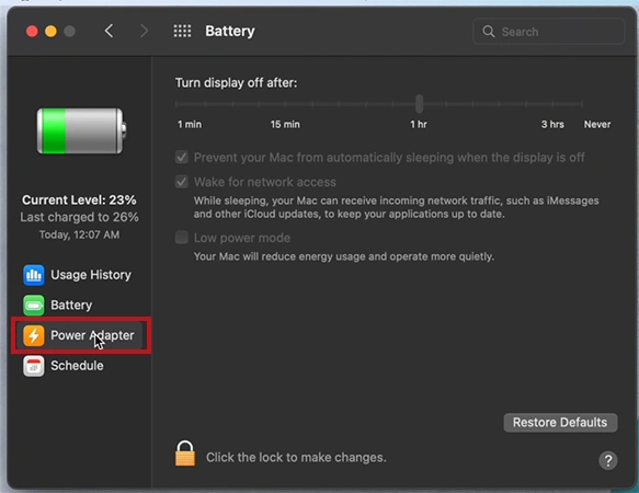 Click Power Adapter tab