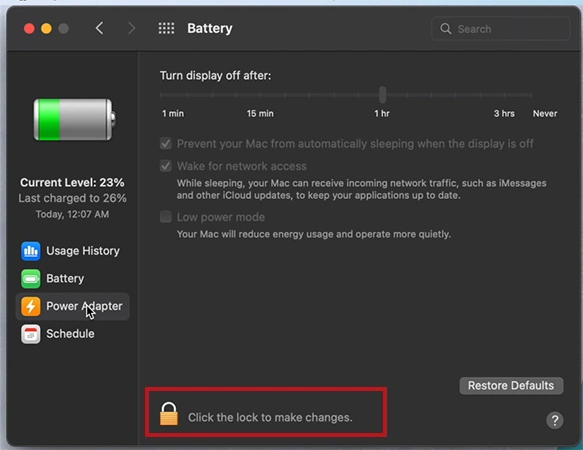 Click the lock to make changes