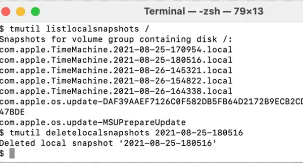 Delete a Time Machine snapshot via Terminal