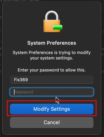 Enter password and Modify Settings
