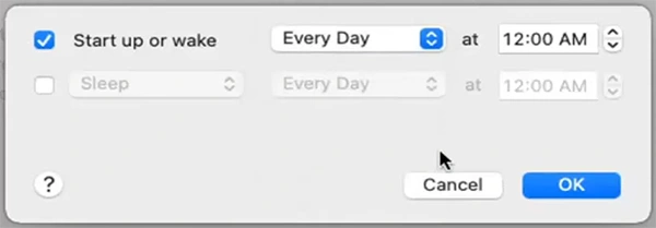 Enter start up or wake details