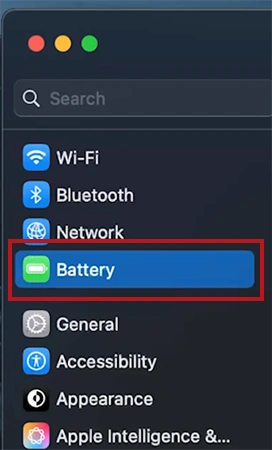 Go to Battery from the Sidebar