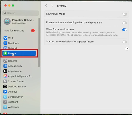 Go to Energy from the sidebar