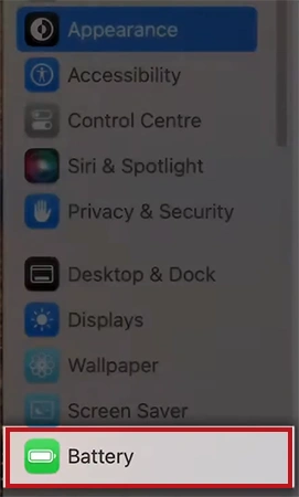 Select Battery option