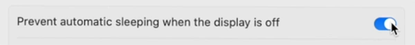 Toggle on Prevent automatic sleeping on power adapter when the display is off