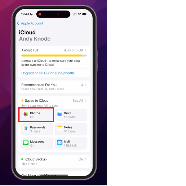 Turn on iCloud for Photos on iPhone